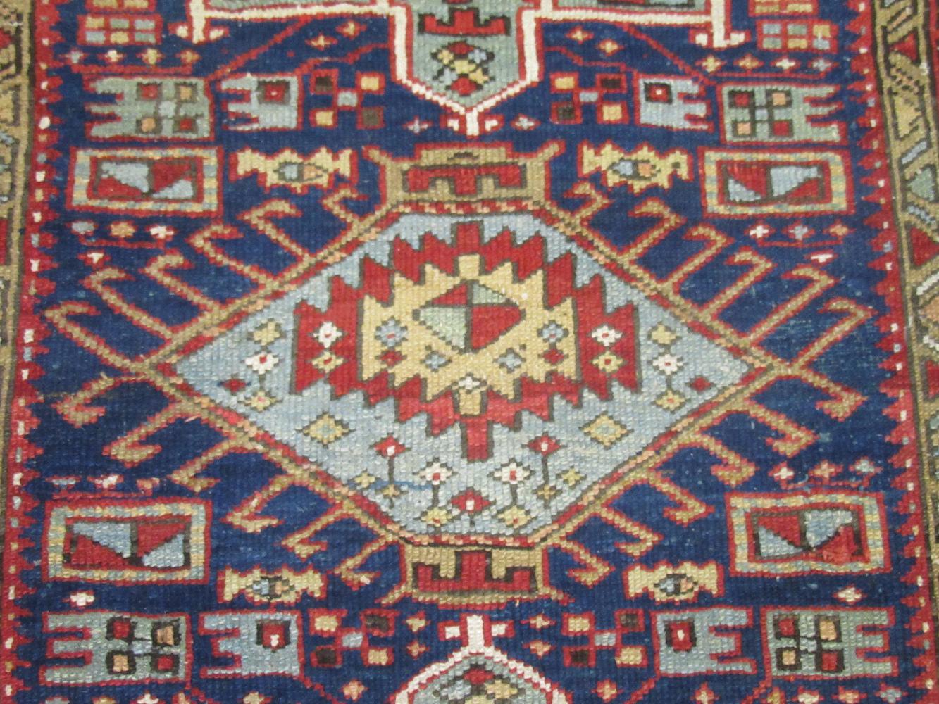 Heriz Serapi Small Antique Hand-Knotted Wool Persian Heriz Rug