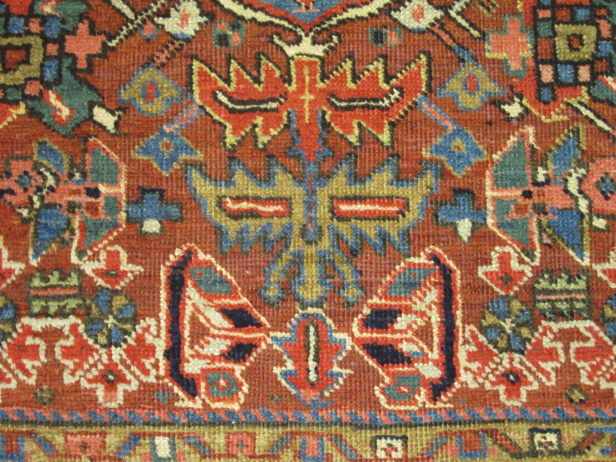20th Century Small Antique Hand-Knotted Wool Persian Heriz Rug