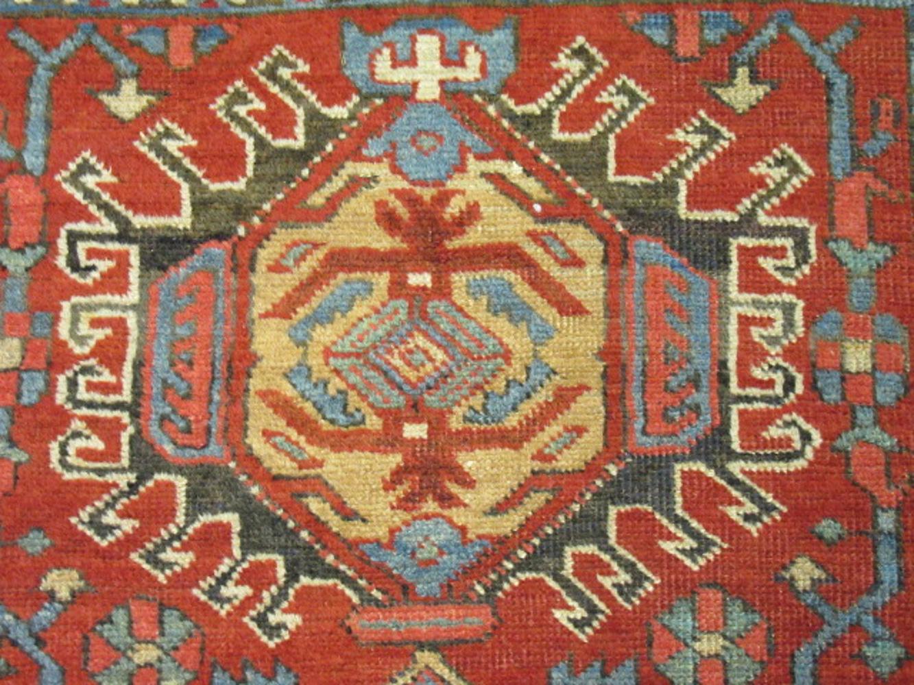 20th Century Small Antique Hand-Knotted Wool Persian Heriz Rug For Sale