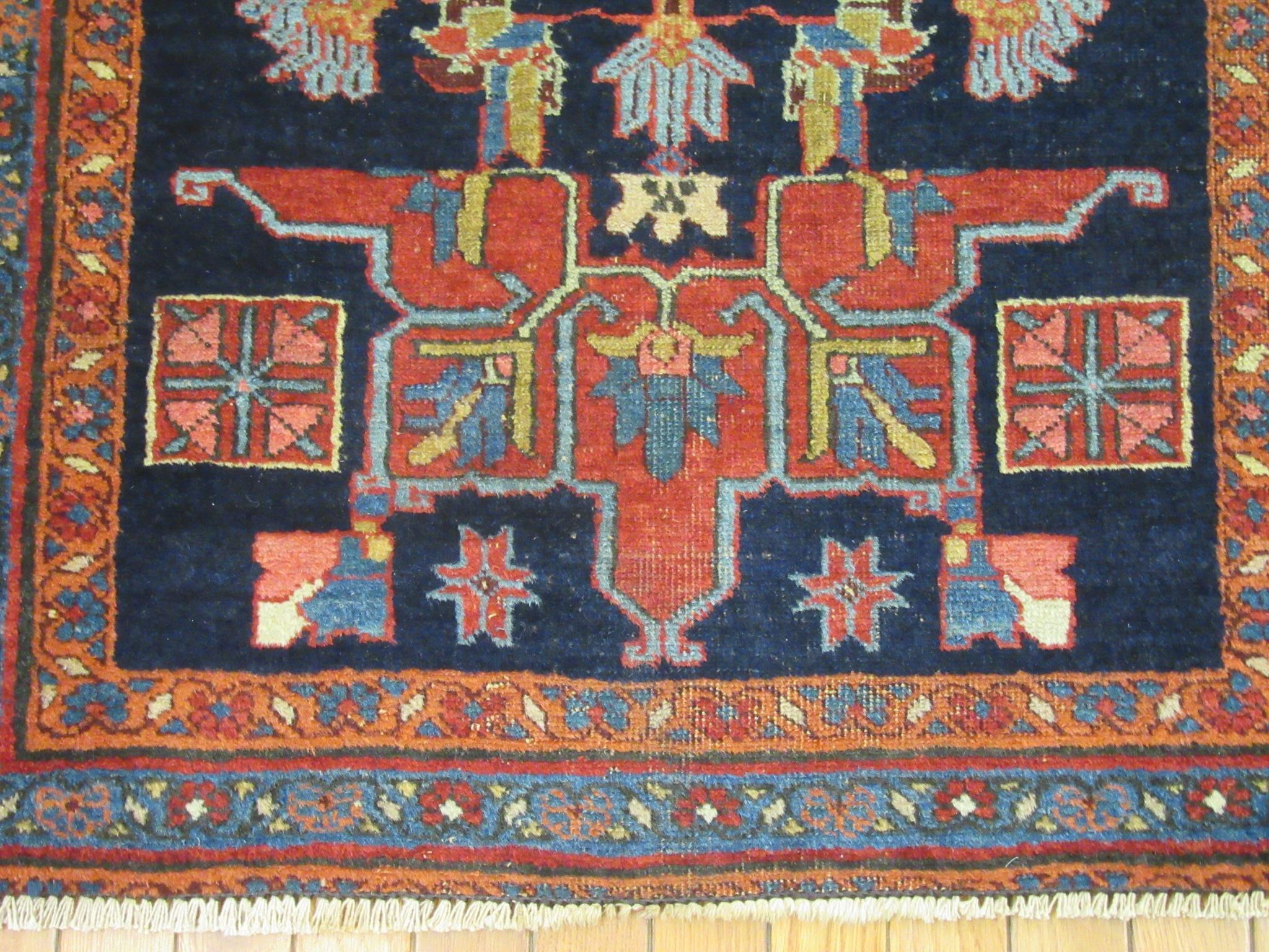 20th Century Small Antique Hand Knotted Wool Persian Heriz Rug For Sale