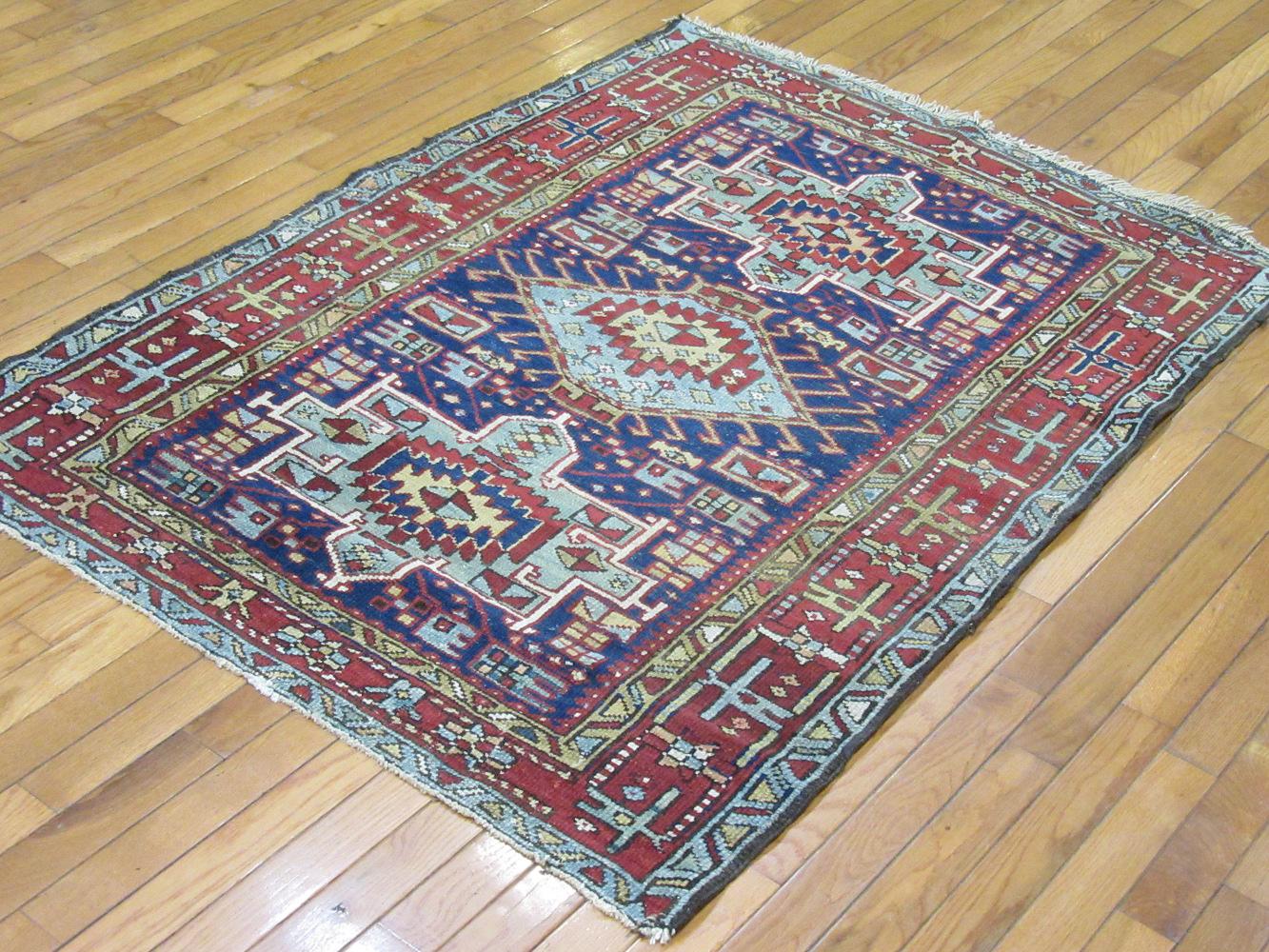 Small Antique Hand-Knotted Wool Persian Heriz Rug 1