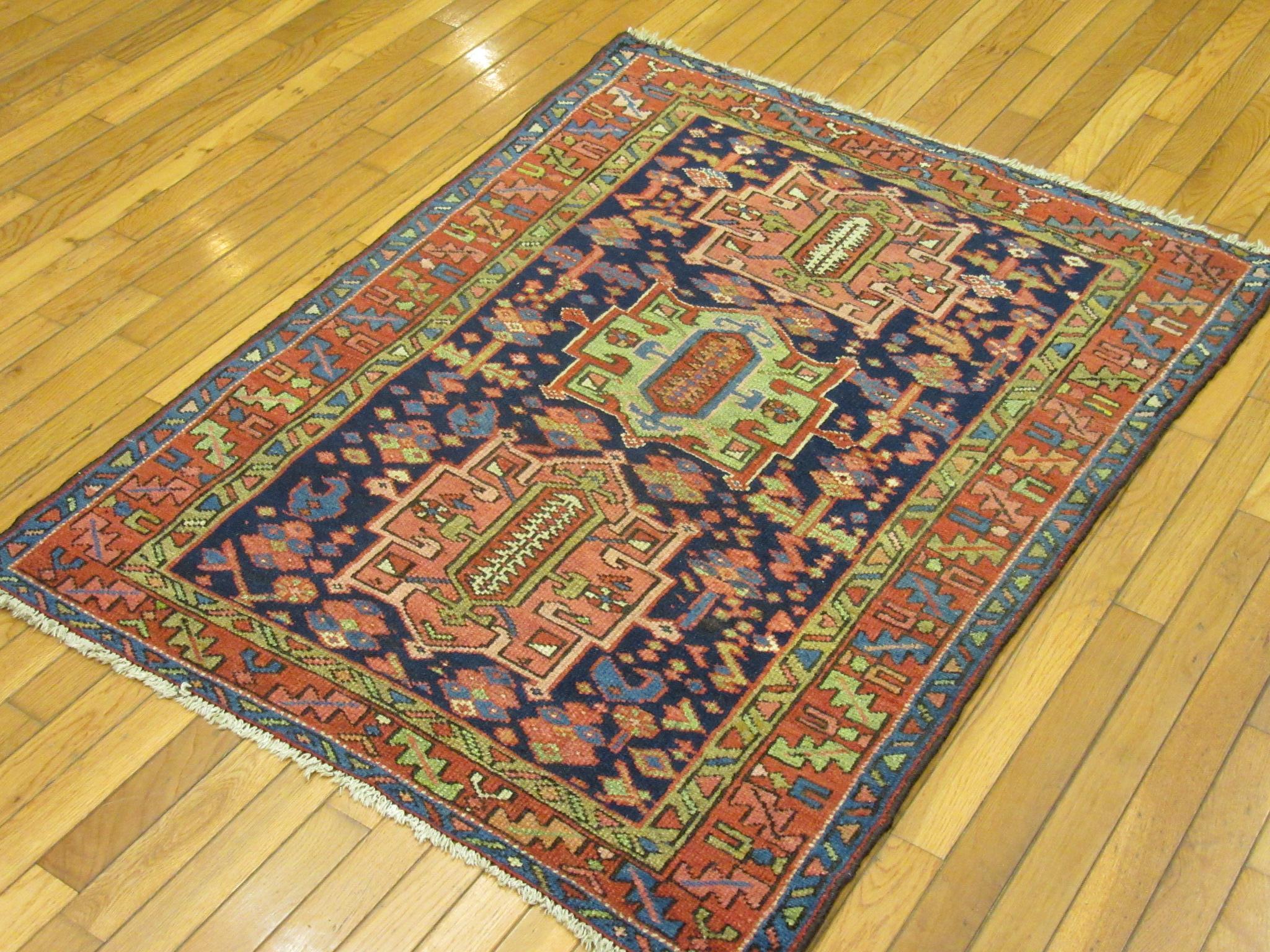 Small Antique Hand-Knotted Wool Persian Heriz Rug 2