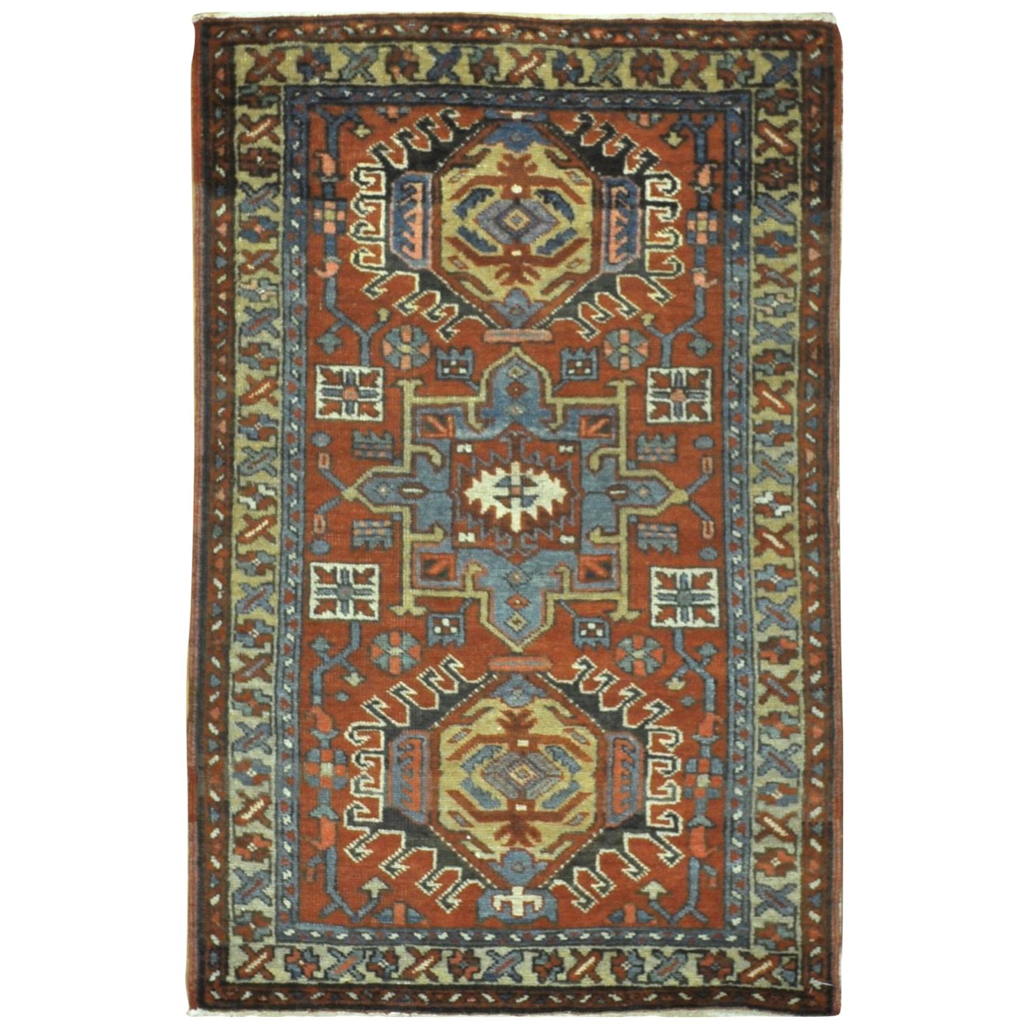 Small Antique Hand-Knotted Wool Persian Heriz Rug For Sale