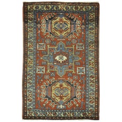 Small Antique Hand-Knotted Wool Persian Heriz Rug