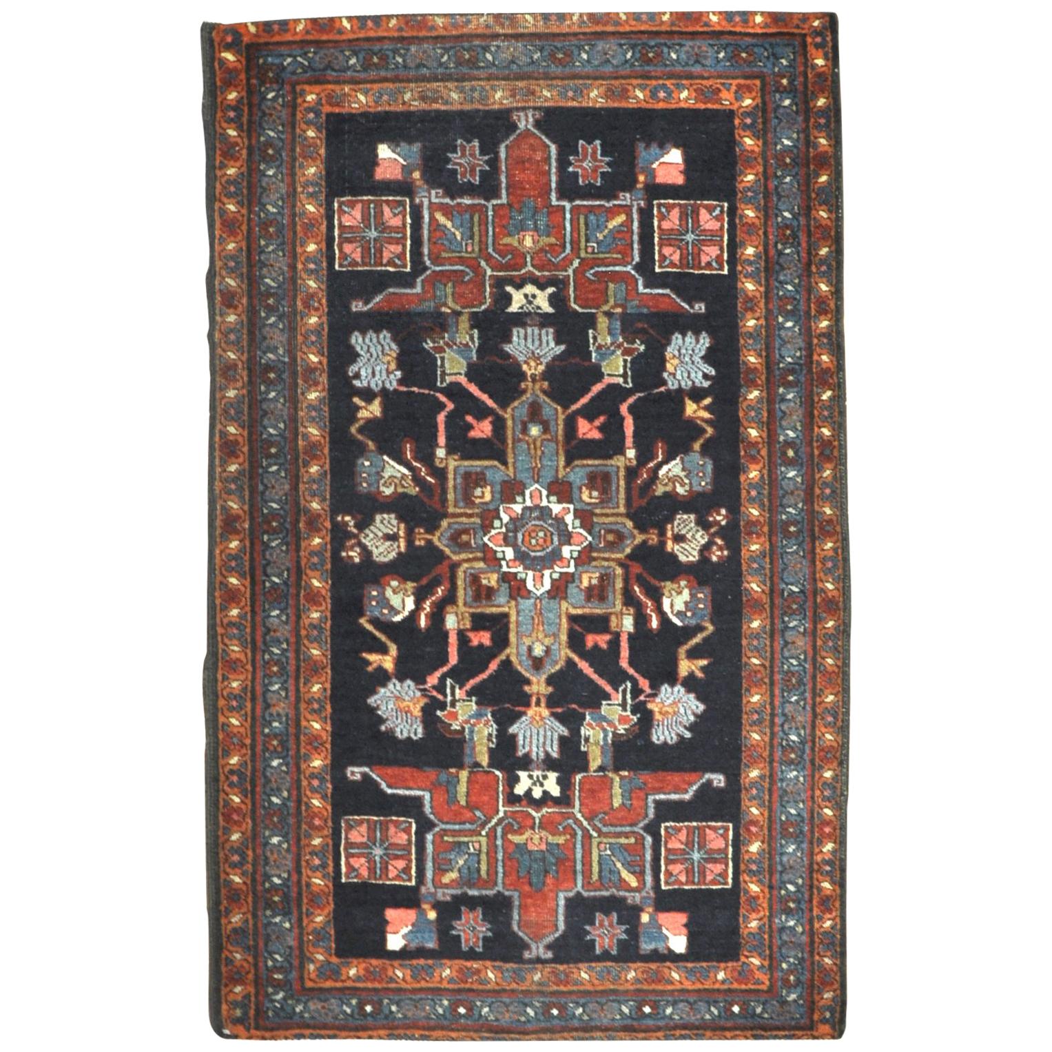 Small Antique Hand Knotted Wool Persian Heriz Rug For Sale