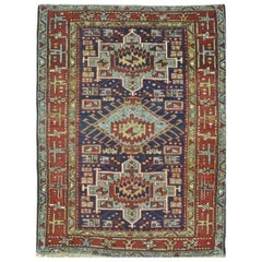 Small Antique Hand-Knotted Wool Persian Heriz Rug