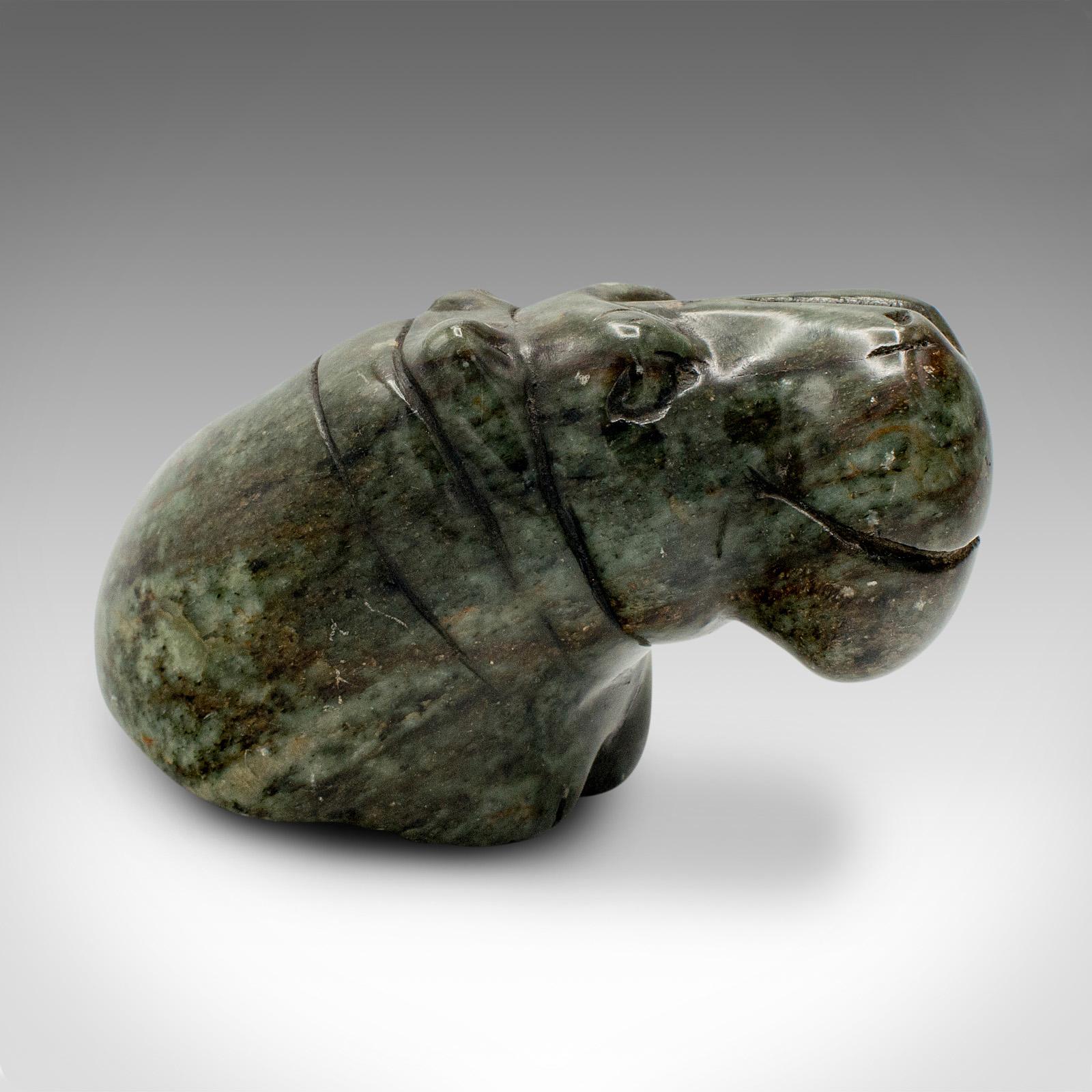 Small Antique Hippopotamus Figure, African, Soapstone, Hand Carved, Victorian In Good Condition For Sale In Hele, Devon, GB