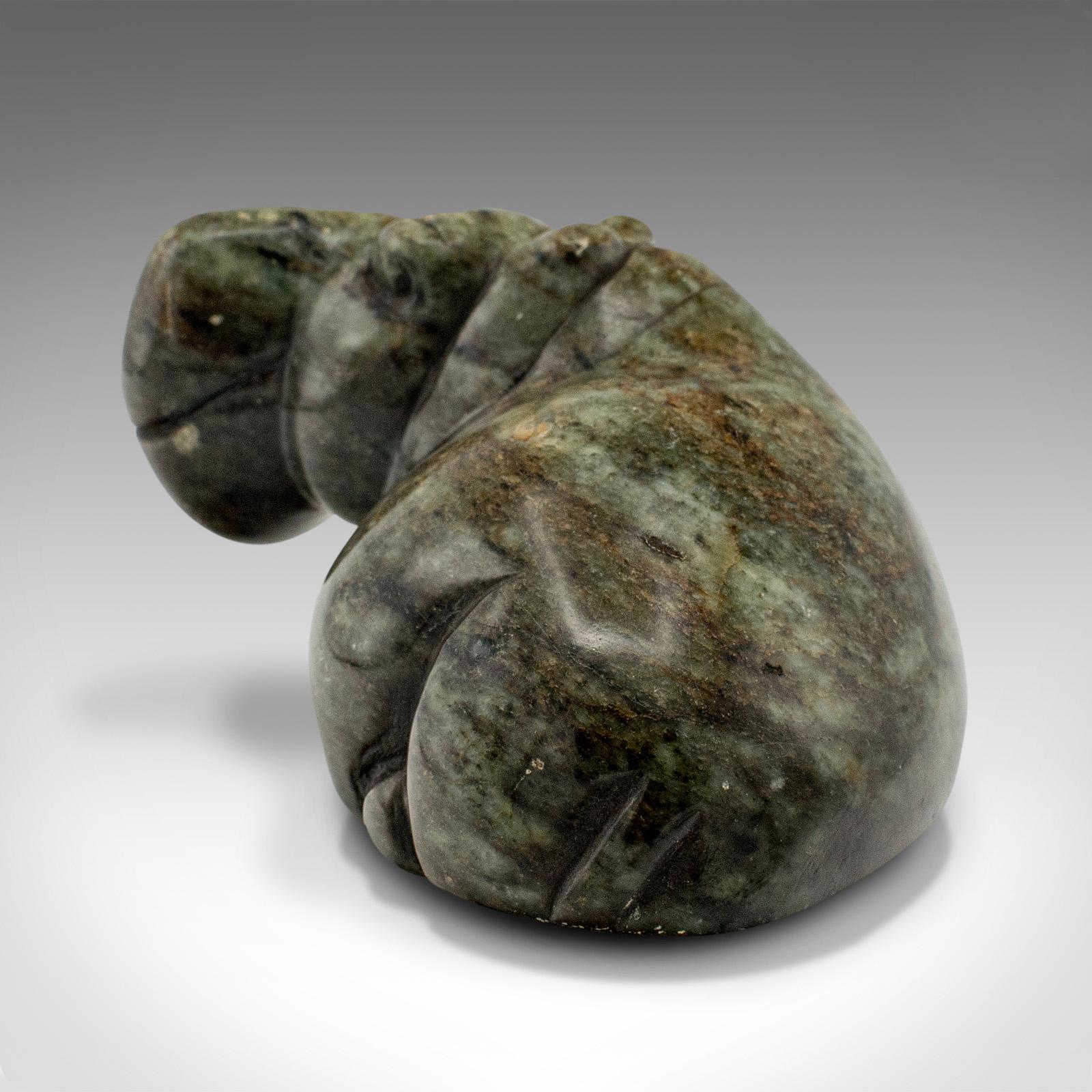 Pequeña figura antigua de hipopótamo, africano, piedra jabón, tallado a mano, victoriano Africano en venta