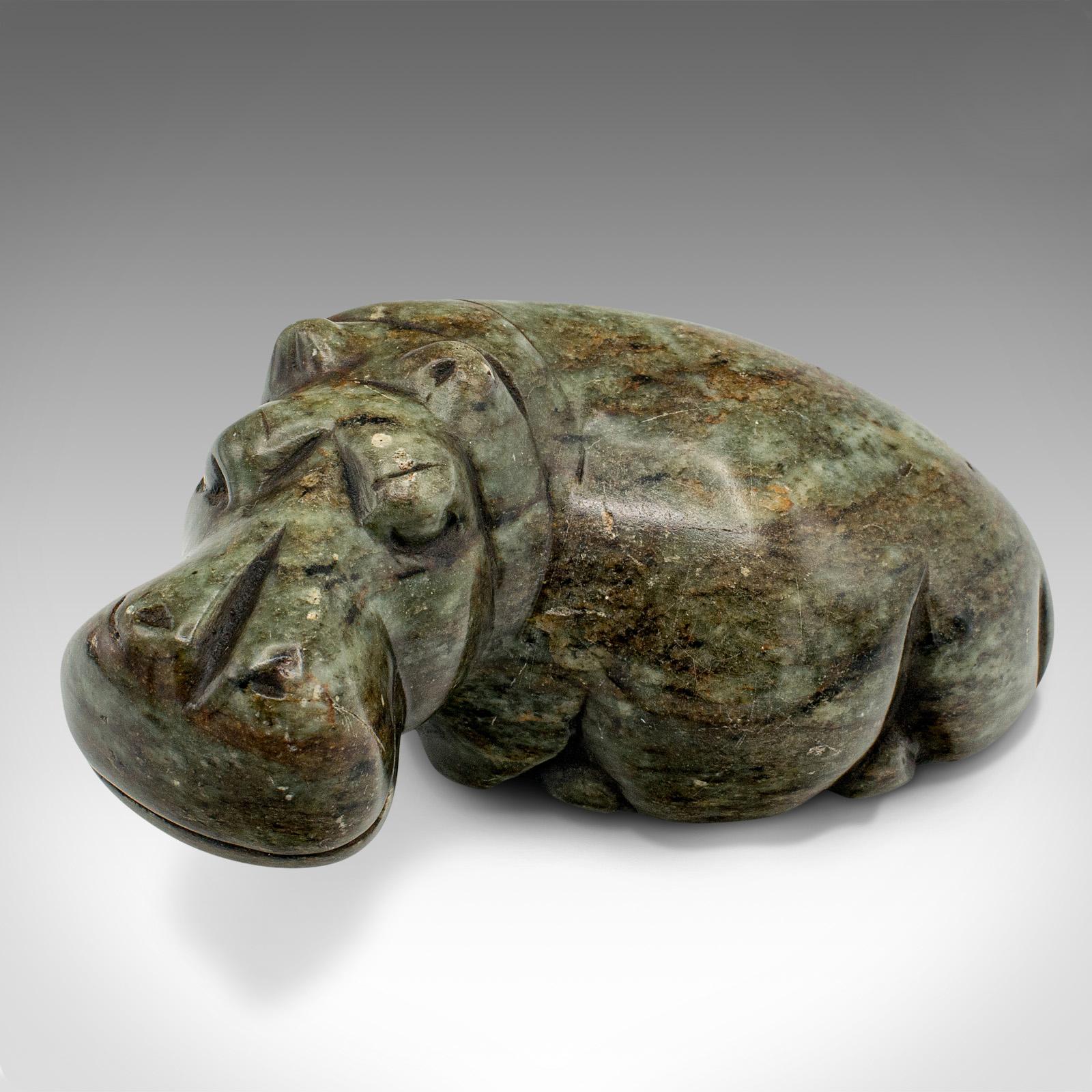 Small Antique Hippopotamus Figure, African, Soapstone, Hand Carved, Victorian For Sale 2