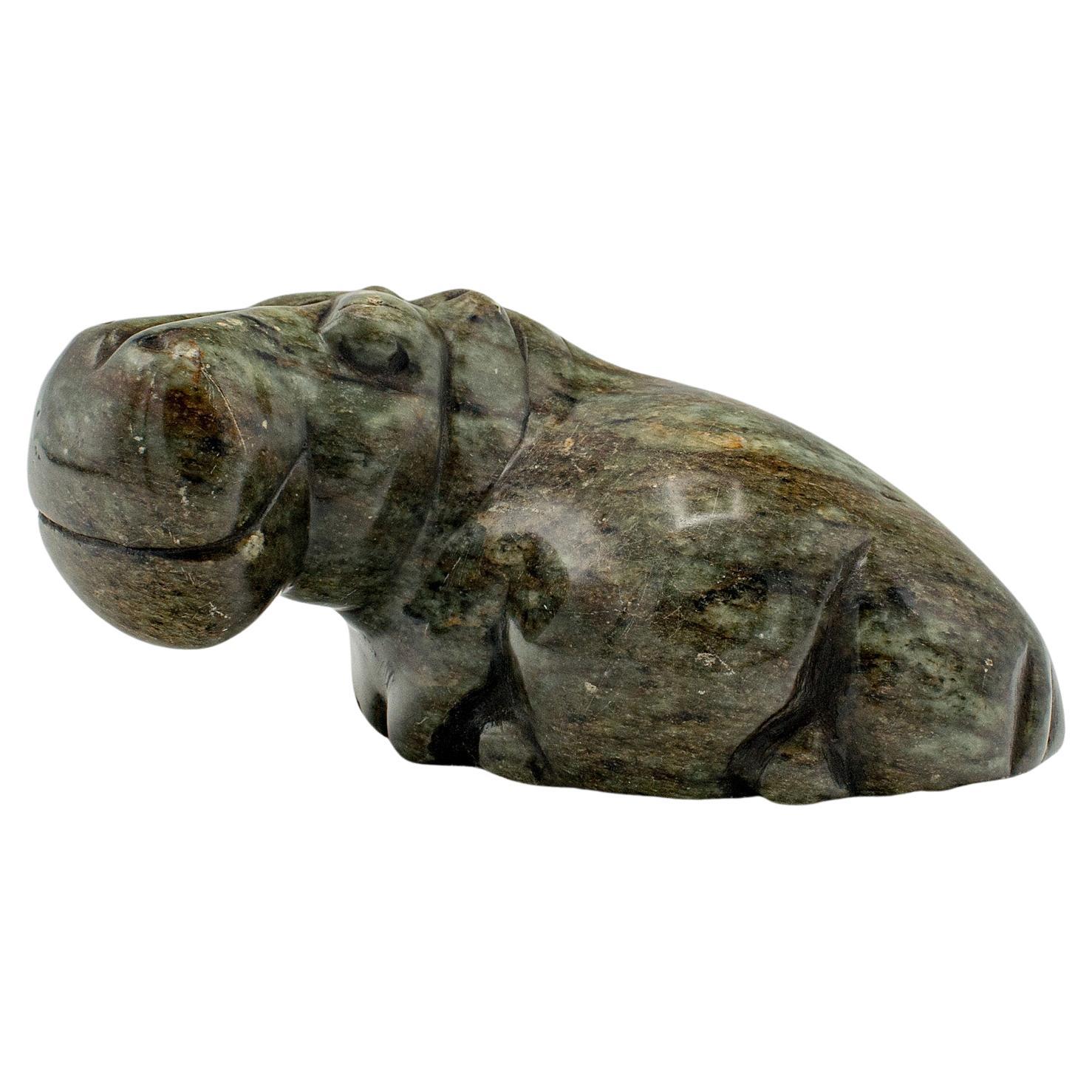 Antike Hippopotamus-Figur, afrikanisch, Seifenstein, handgeschnitzt, viktorianisch