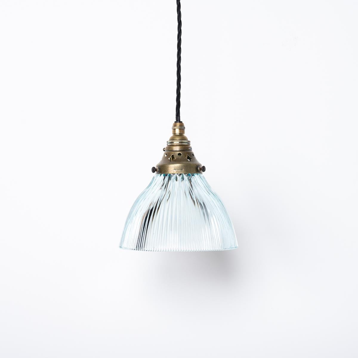ANTIQUE HOLOPHANE BLUE PRISMATIC GLASS PENDANT LIGHT


An attractive antique Holophane prismatic glass light with original adjustable aged brass fittings.

Stamped Holophane galleries and rare blue prismatic glass shades also bearing the Holophane