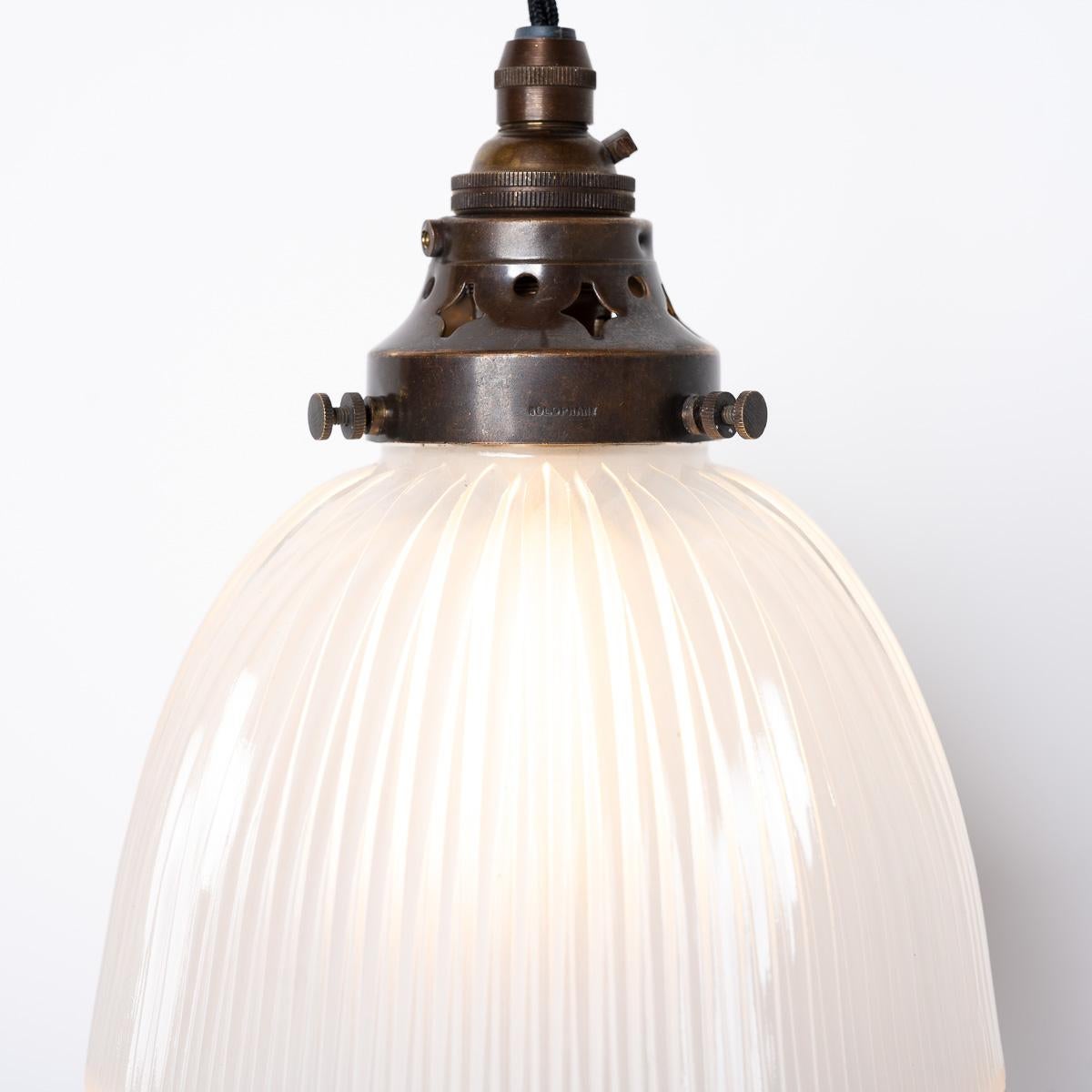 Small Antique Holophane Frosted Glass Light Shades with Original Brass Fittings For Sale 6