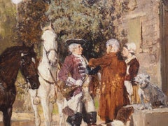 Small Antique Hunt Scene Painting in Giltwood Frame by Wilhelm Velten