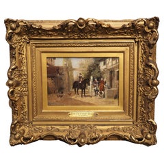 Small Antique Hunt Scene Painting in Giltwood Frame by Wilhelm Velten