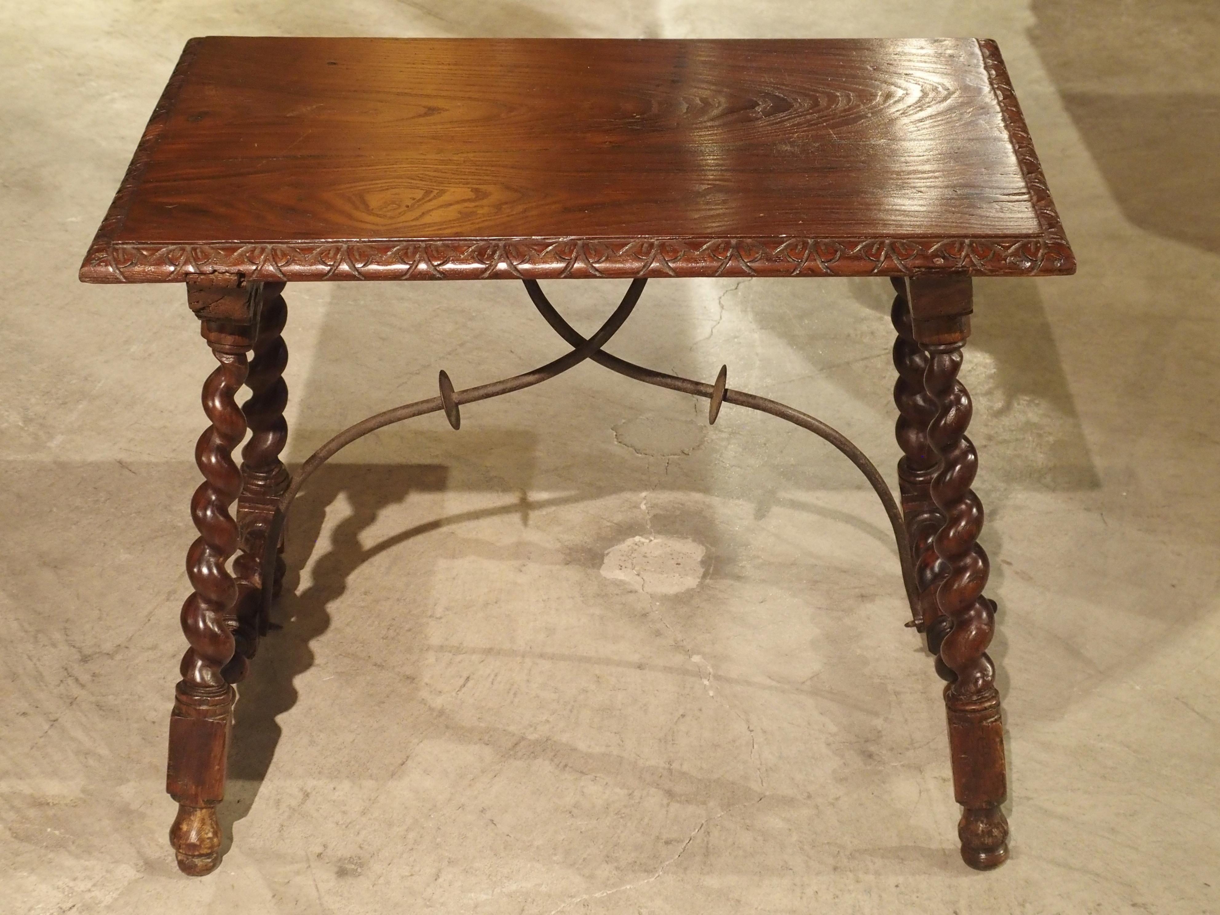 Small Antique Iberian Oak Side Table, Early 20th Century 11