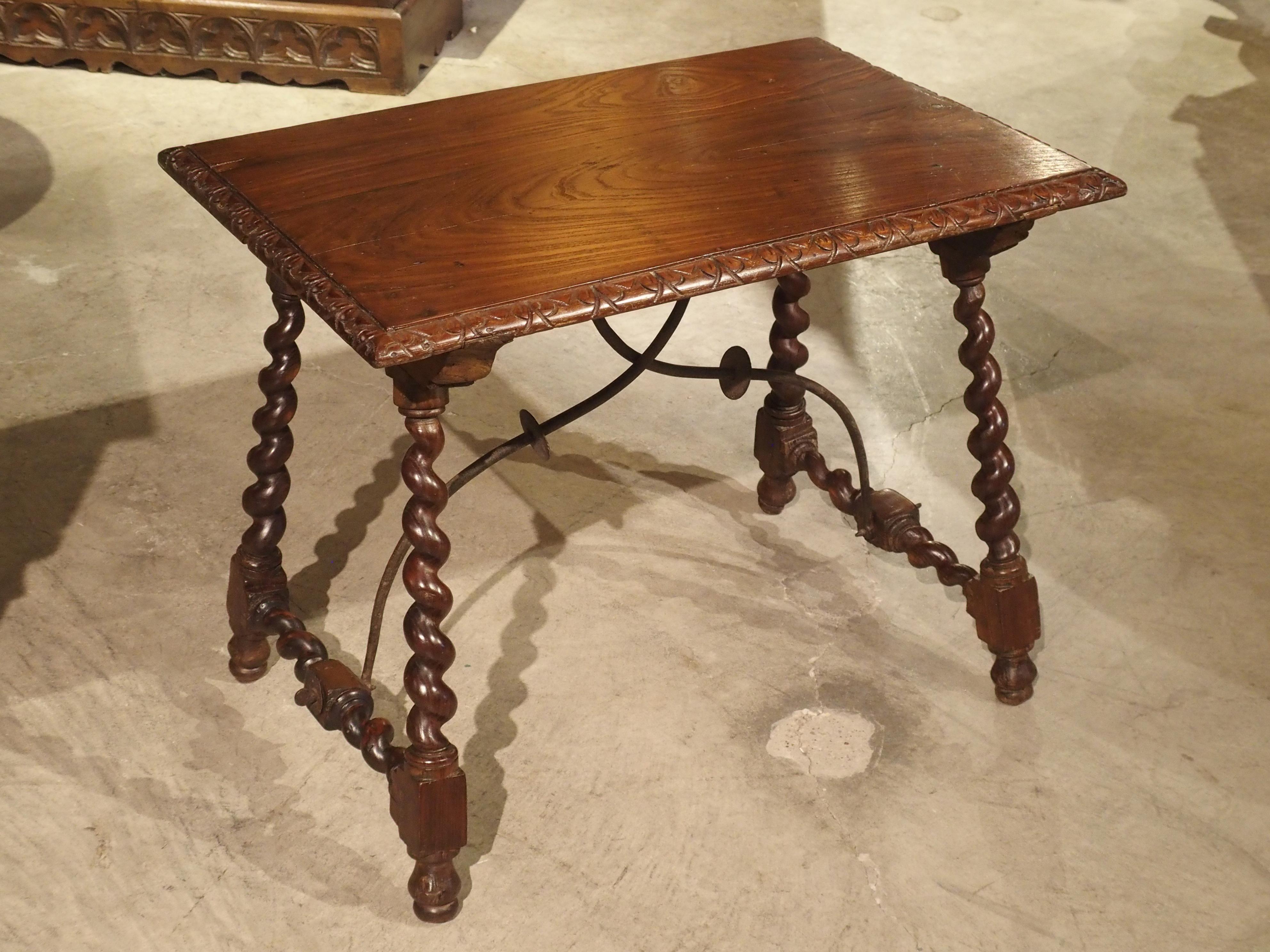European Small Antique Iberian Oak Side Table, Early 20th Century