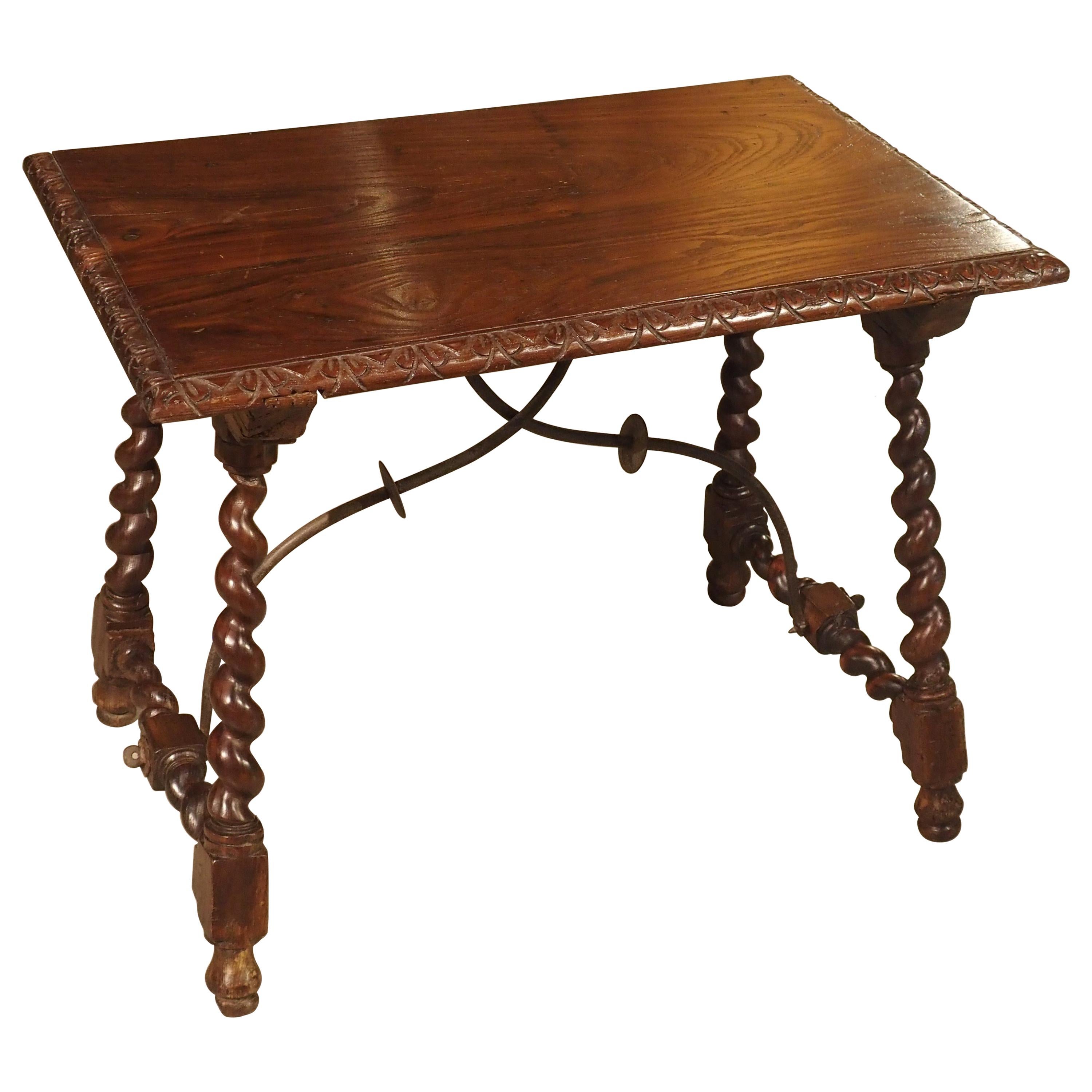 Small Antique Iberian Oak Side Table, Early 20th Century