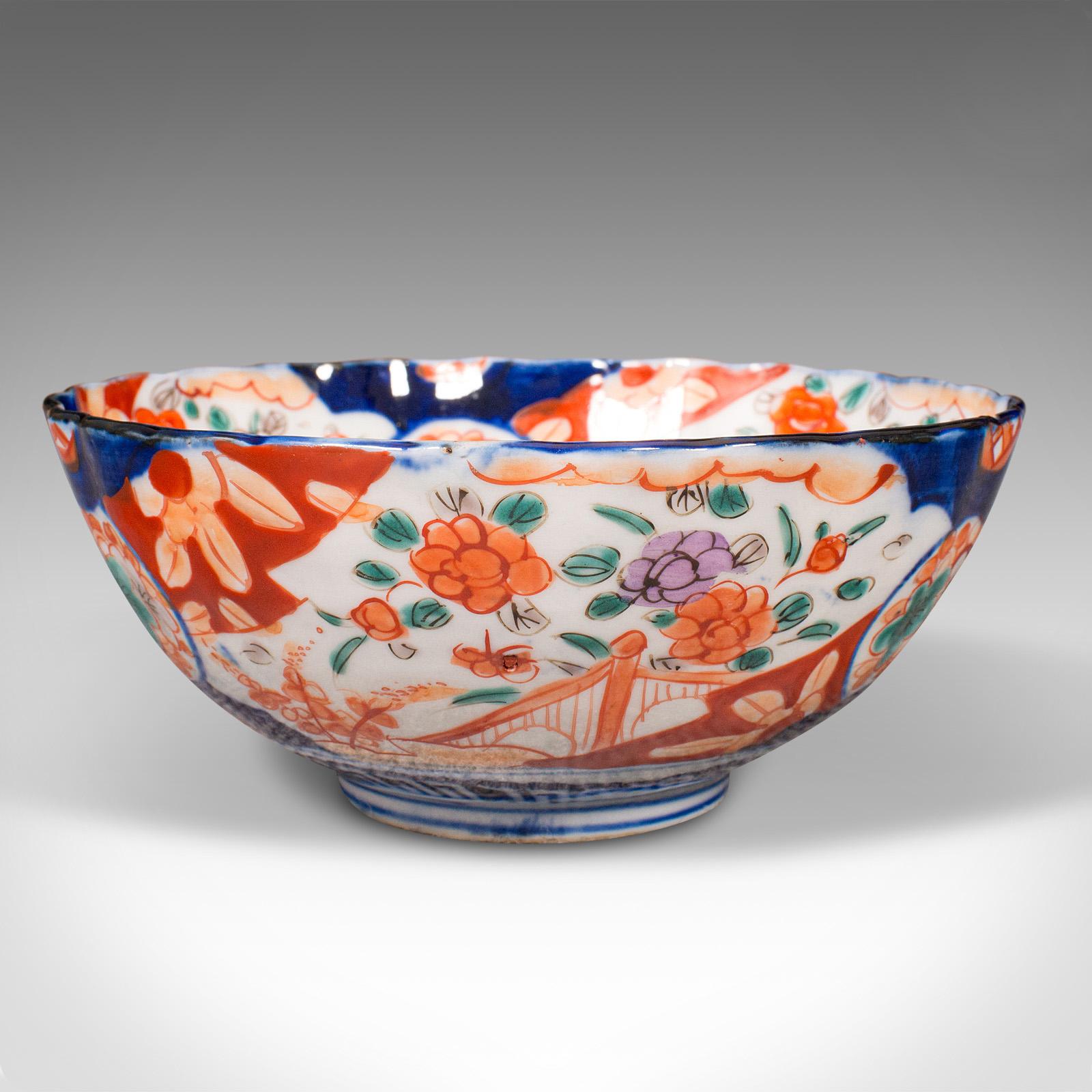 Late Victorian Small Antique Imari Bowl, Japanese, Ceramic, Decorative Dish, Meiji, Victorian For Sale