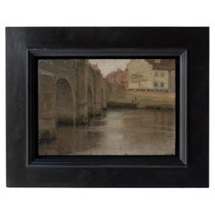 SMALL ANTIQUE IMPRESSIONIST STUDY OF A BRIDGE OVER A RIVER ORIGINAL Oil Painting