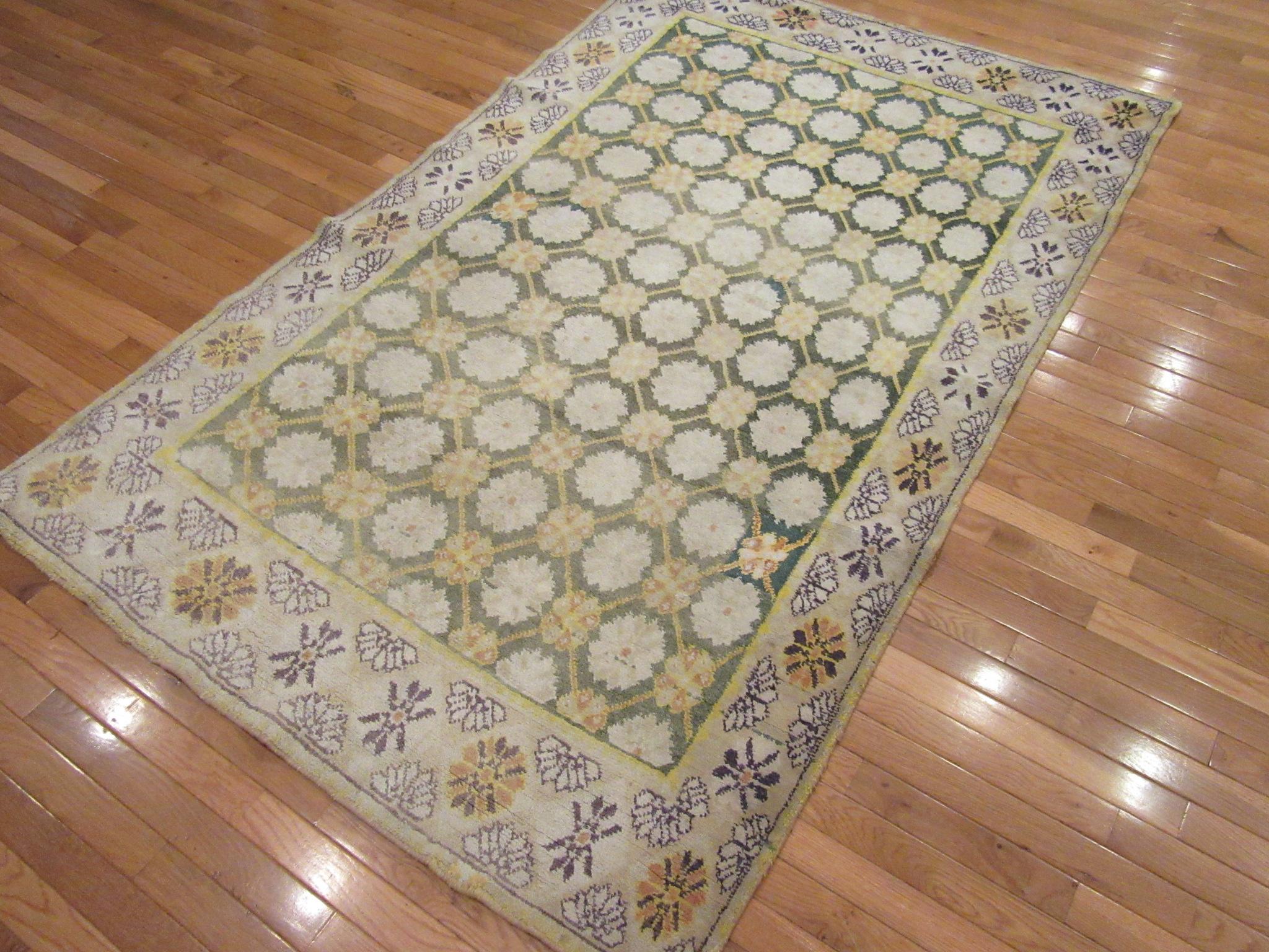 Small Antique Hand Knotted India Cotton Agra Rug For Sale 8