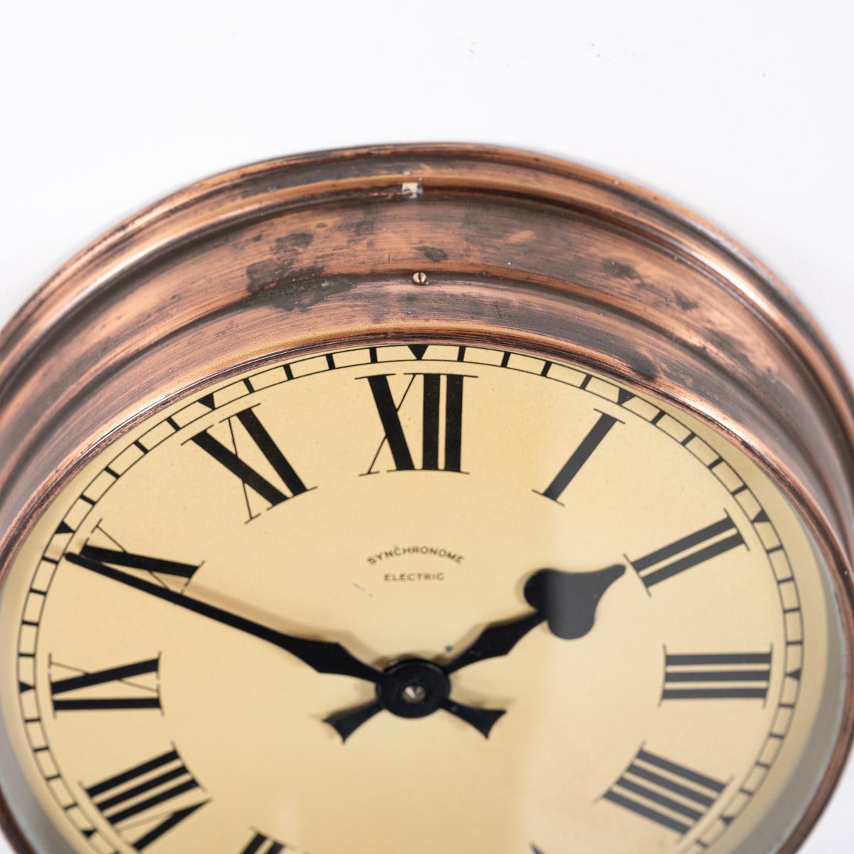 Small Antique Industrial Copper Wall Clock by Synchronome 5