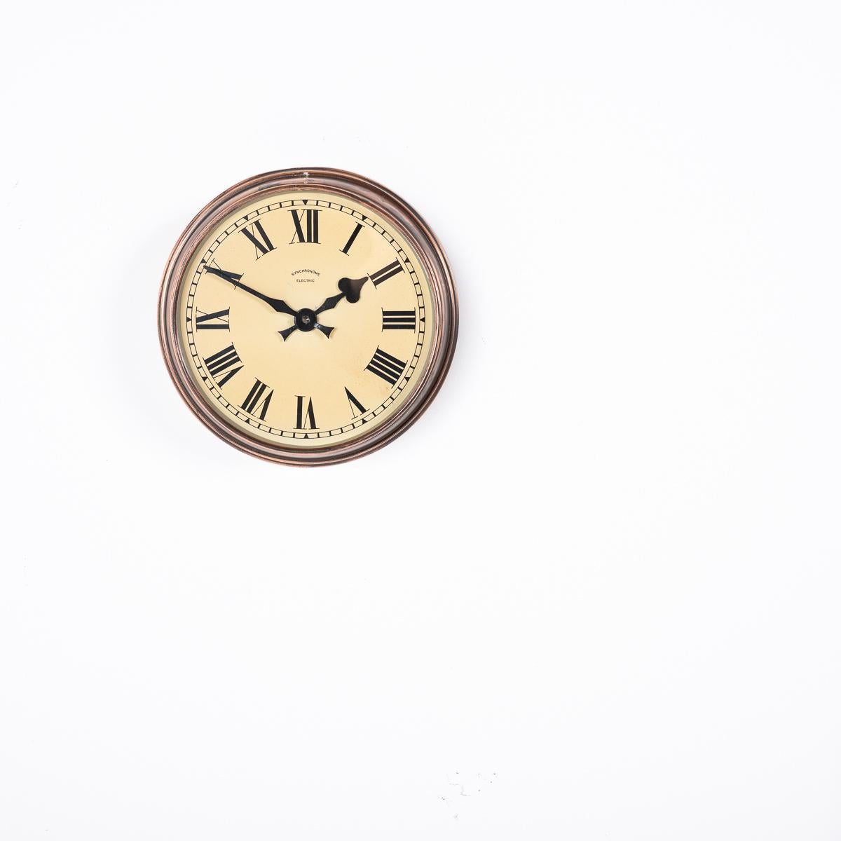 British Small Antique Industrial Copper Wall Clock by Synchronome