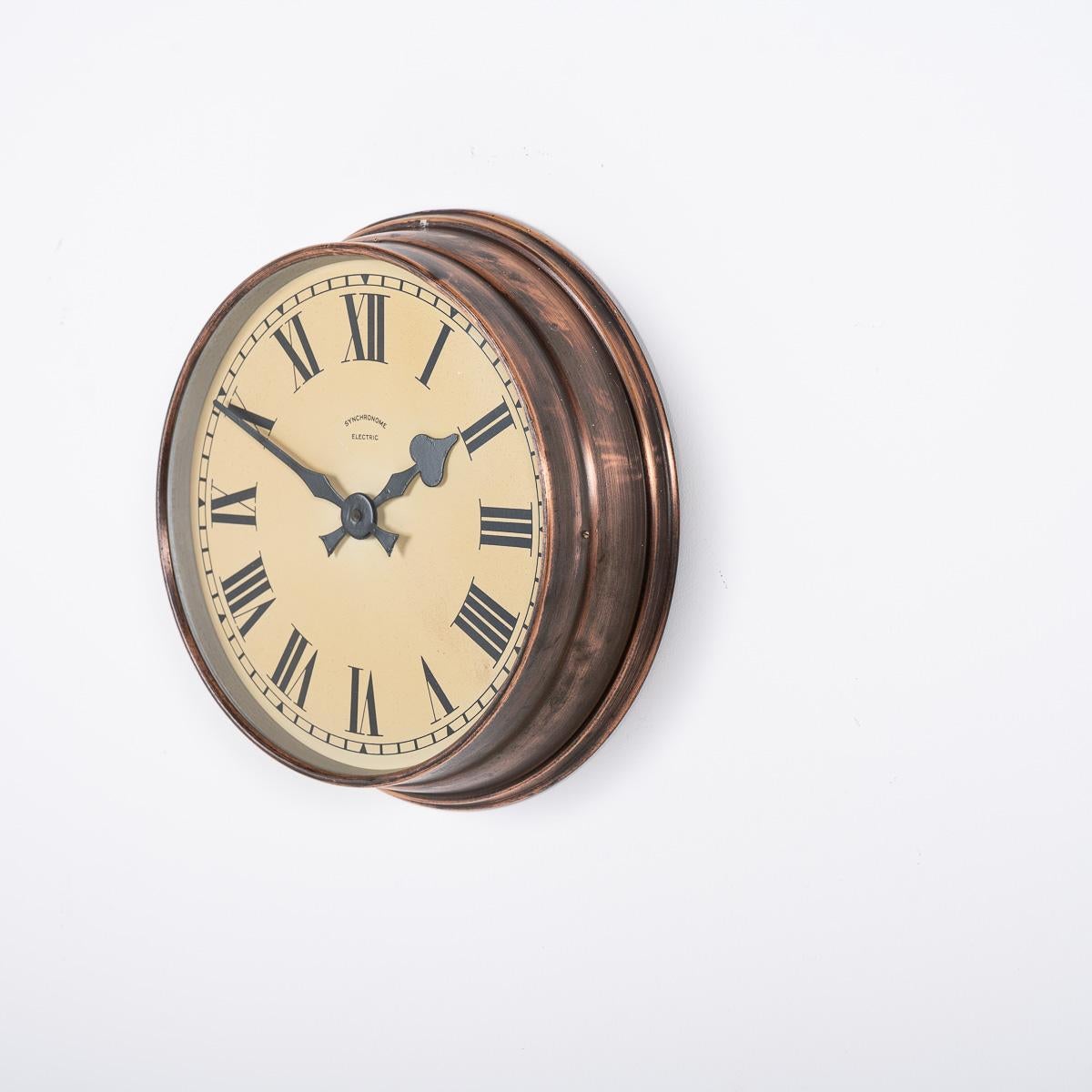 Small Antique Industrial Copper Wall Clock by Synchronome 1