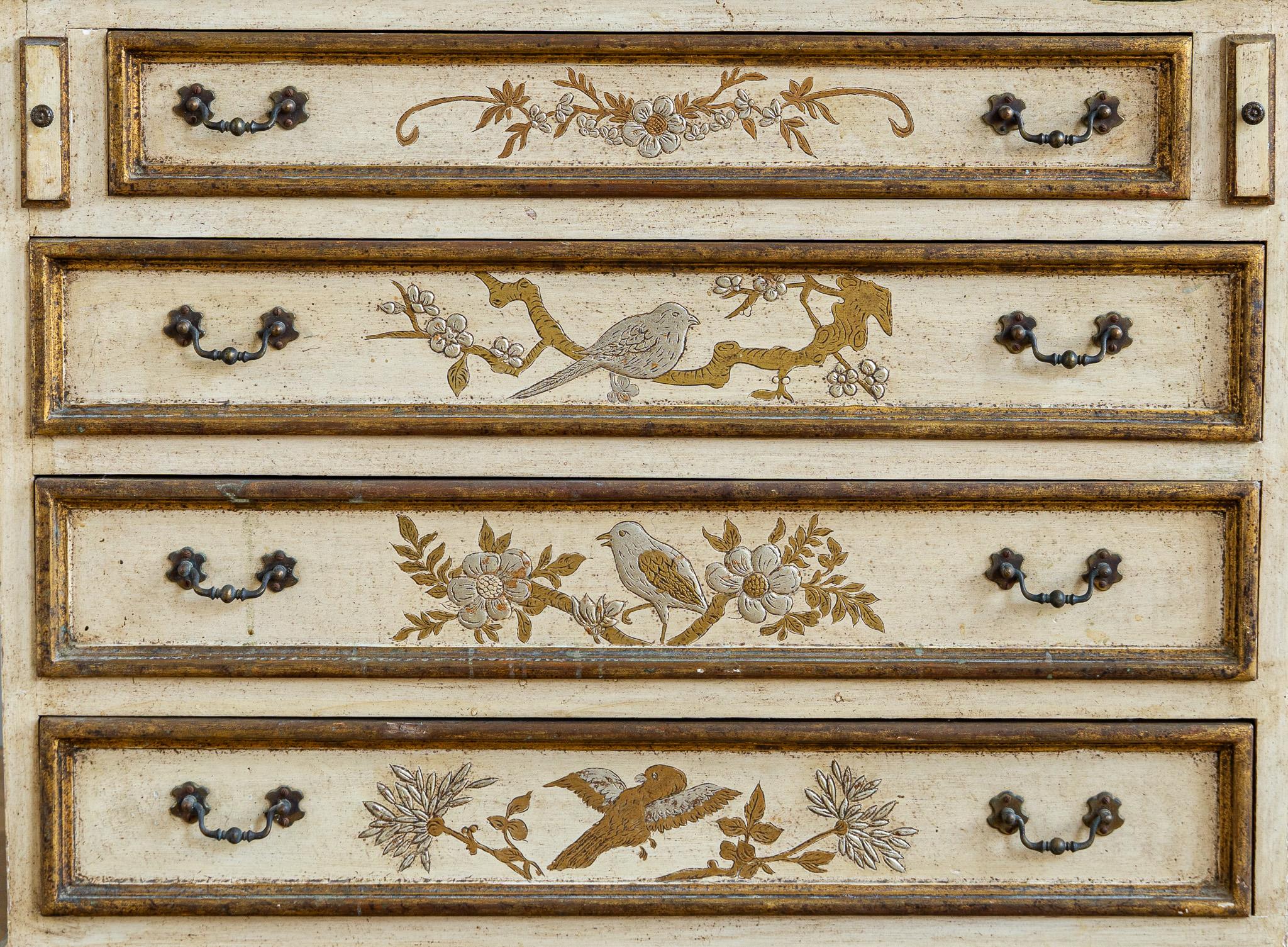 Petit bureau scriban italien ancien à façade tombante peint à la main en Chinoiserie vénitienne en vente 4