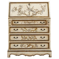 Small Antique Italian Drop-Front Scriban Desk Hand-Painted Venetian Chinoiserie