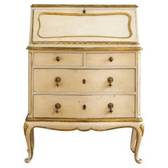 Small Antique Italian Drop-Front Scriban Desk In Original Paint And Gilt Accents