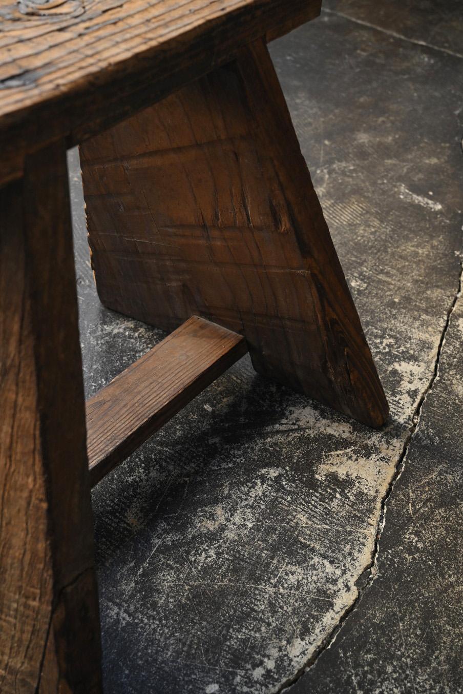 Oak Small antique Japanese wooden stool / 1900-1920 / Tasteful chair
