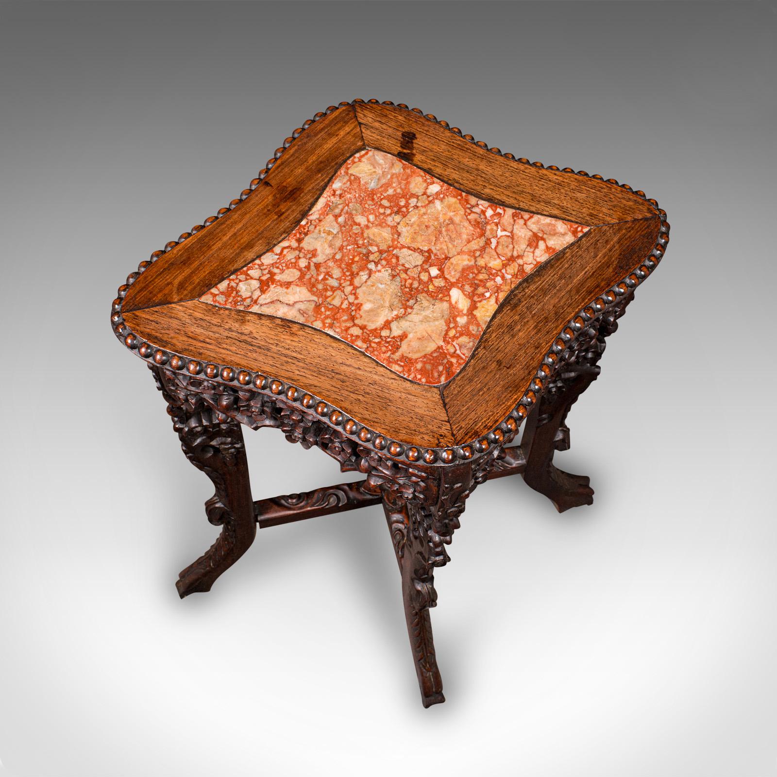 Fin du XIXe siècle Petite table de jardinière ancienne, orientale, en marbre, à vin, table de lampe, victorienne en vente