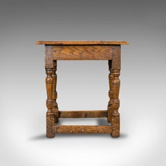 Small Antique Joint Stool, Oak, Seat, Side Table, Jacobean Revival, Victorian