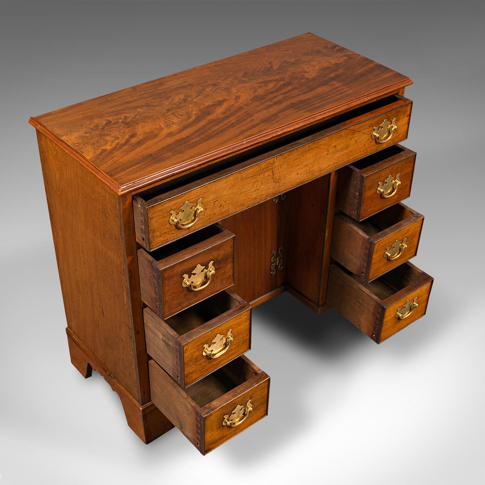20th Century Small Antique Kneehole Desk, English, Writing Table, Georgian Revival, Edwardian For Sale