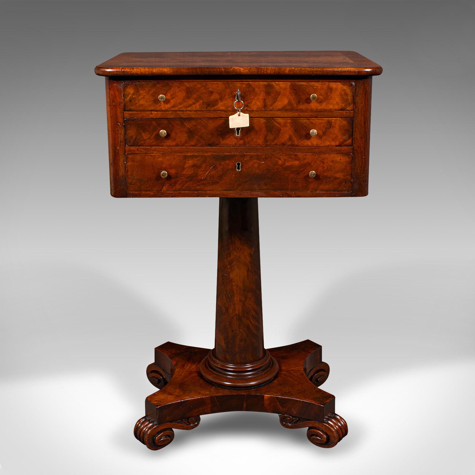 British Small Antique Ladies Correspondence Table, English, Flame, Writing, William IV For Sale