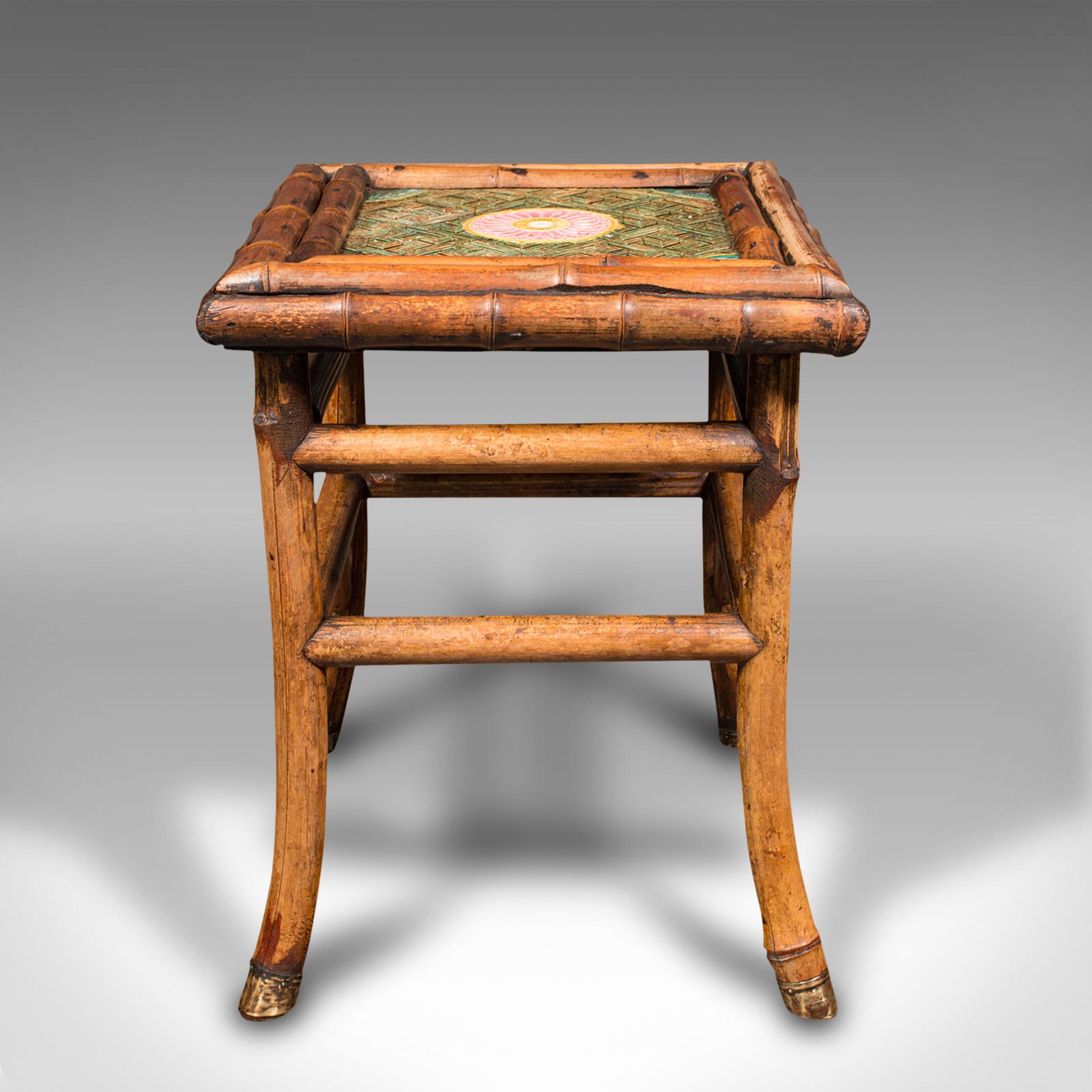 British Small Antique Lamp Table, English, Bamboo, Ceramic, Side, WF Needham, Victorian For Sale