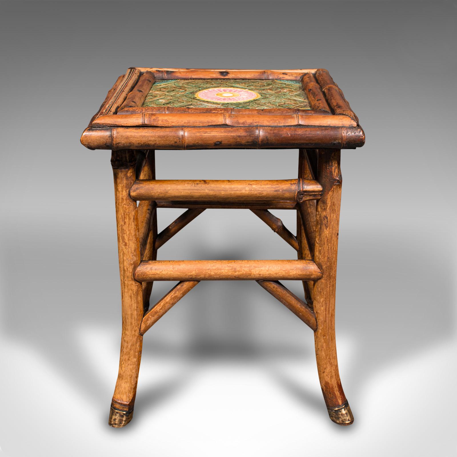Small Antique Lamp Table, English, Bamboo, Ceramic, Side, WF Needham, Victorian In Good Condition For Sale In Hele, Devon, GB