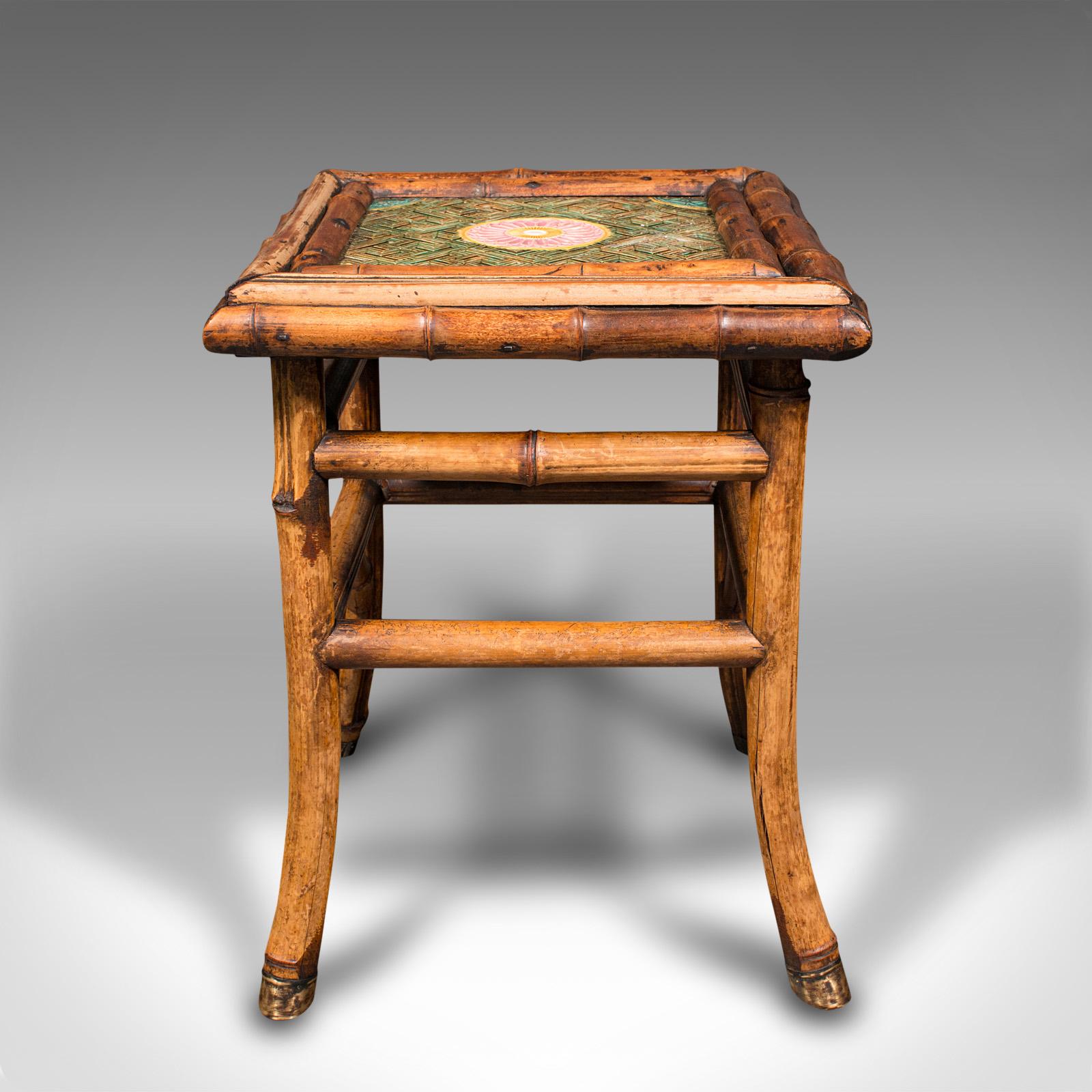 19th Century Small Antique Lamp Table, English, Bamboo, Ceramic, Side, WF Needham, Victorian For Sale