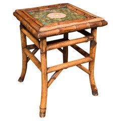 Small Used Lamp Table, English, Bamboo, Ceramic, Side, WF Needham, Victorian