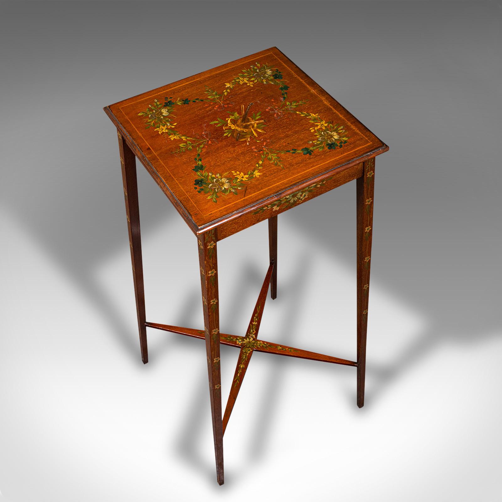 Wood Small Antique Lamp Table, English, Occasional, Hand Painted Decor, Regency, 1820 For Sale