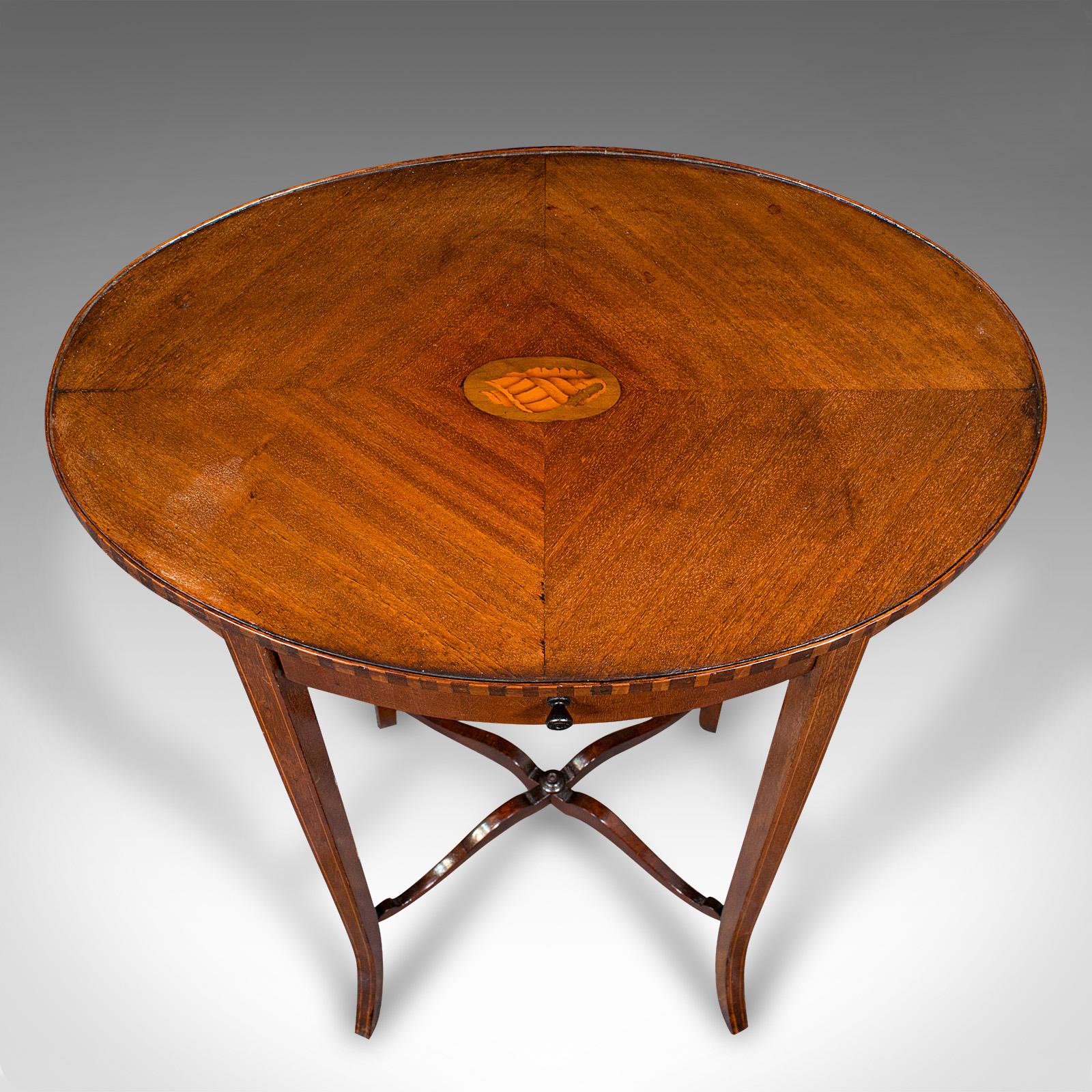 20th Century Small Antique Lamp Table, English, Oval, Side, Regency Revival, Edwardian, 1910