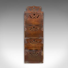 Small Antique Letter Rack, English, Brass, Hanging, Art Nouveau, Victorian, 1900