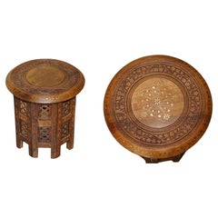 SMALL ANTIQUE LIBERTY LONDON CIR 1880 INLAiD SYRIAN HAND CARVED FOLDING TABLE