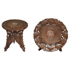 SMALL ANTIQUE LIBERTY VICTORIAN CIR 1880 INLAID SYRIAN HAND CARVED FOLDiNG TABLE