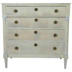 Small Antique Limed Oak Commode, French, Early 19th Century