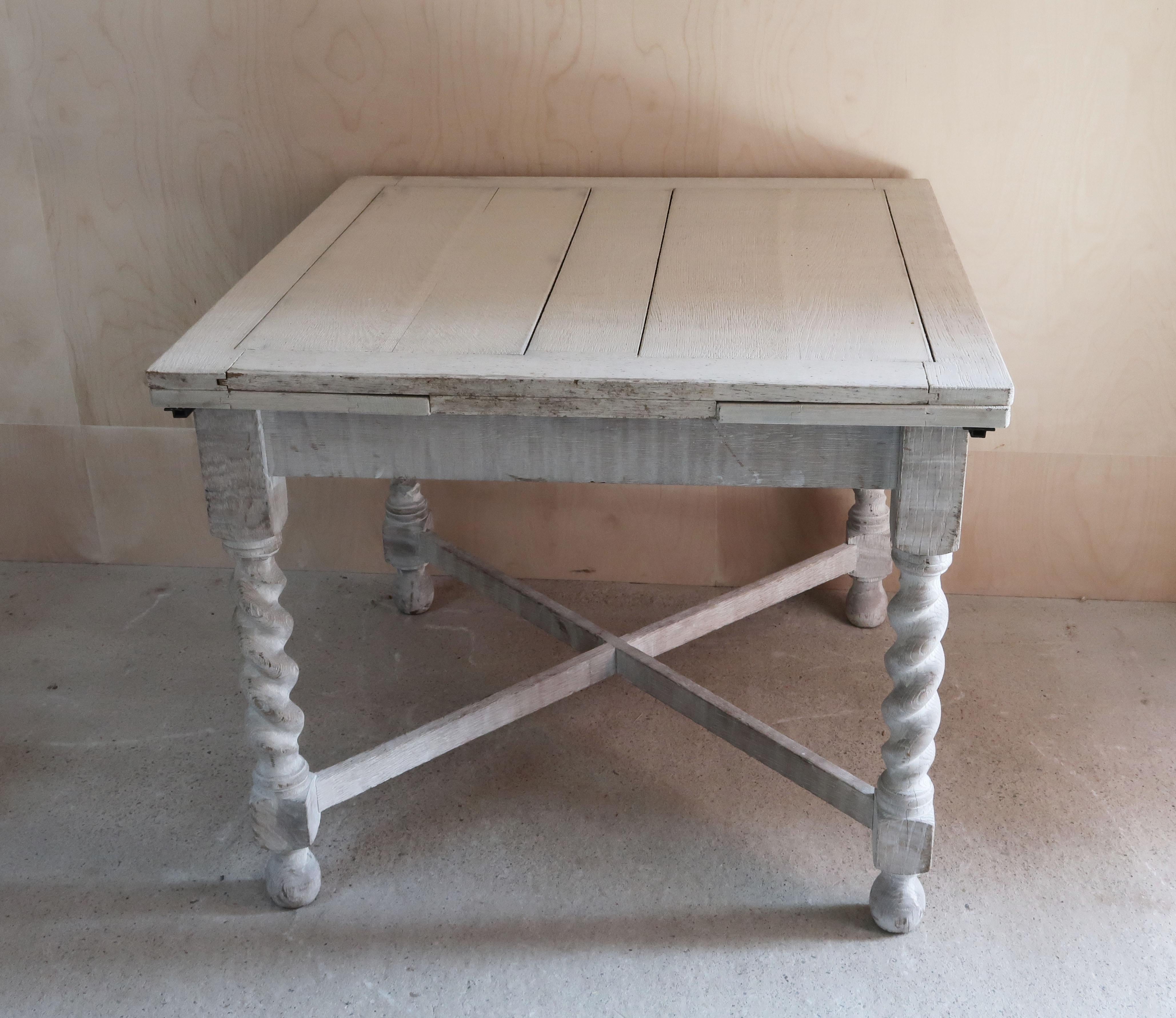 Early 20th Century Small Antique Limed Oak Dining Table with Barley Twist Legs, English C.1920