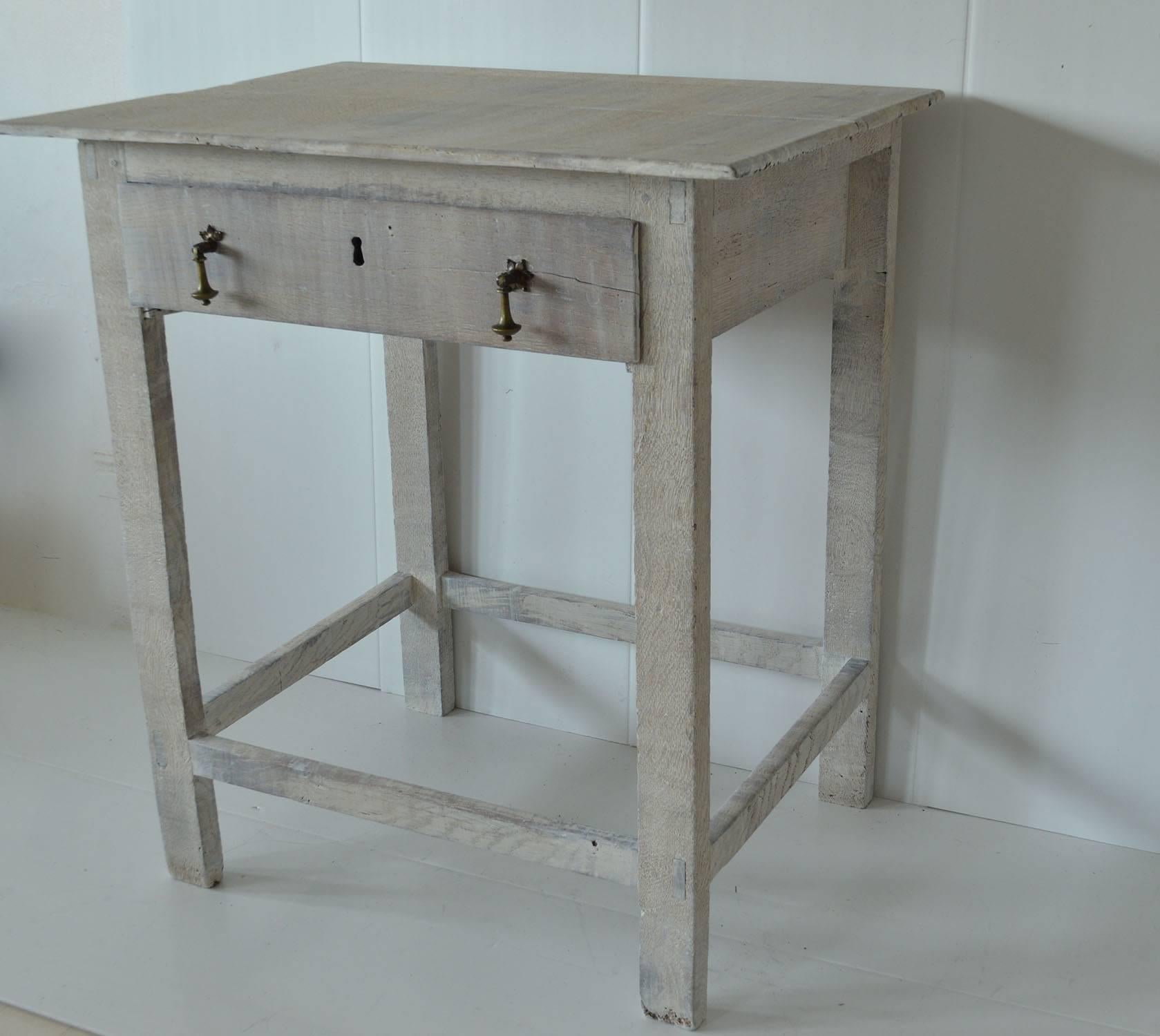 Gustavian Small Antique Limed Oak Side Table, English, 18th Century