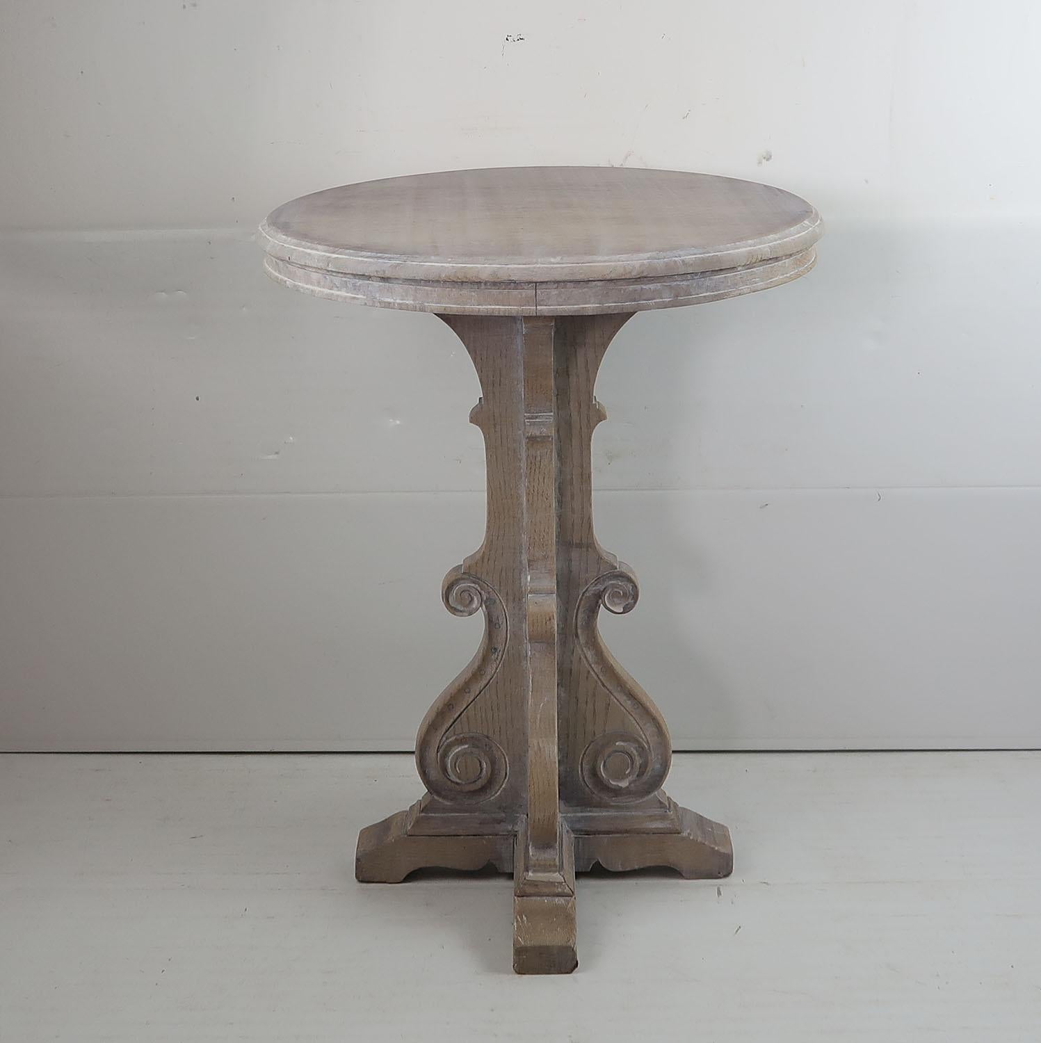 English Small Antique Limed Oak Side Table in Baroque Style