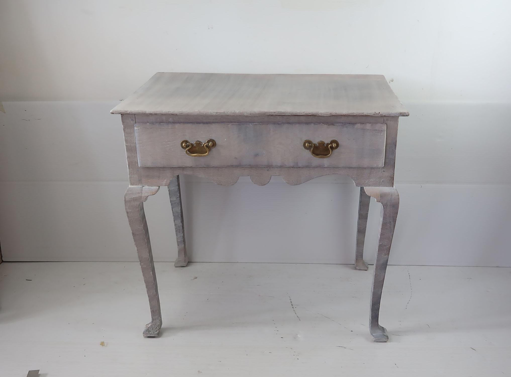 Georgian Small Antique Limed Oak Side Table or Desk, English, circa 1720