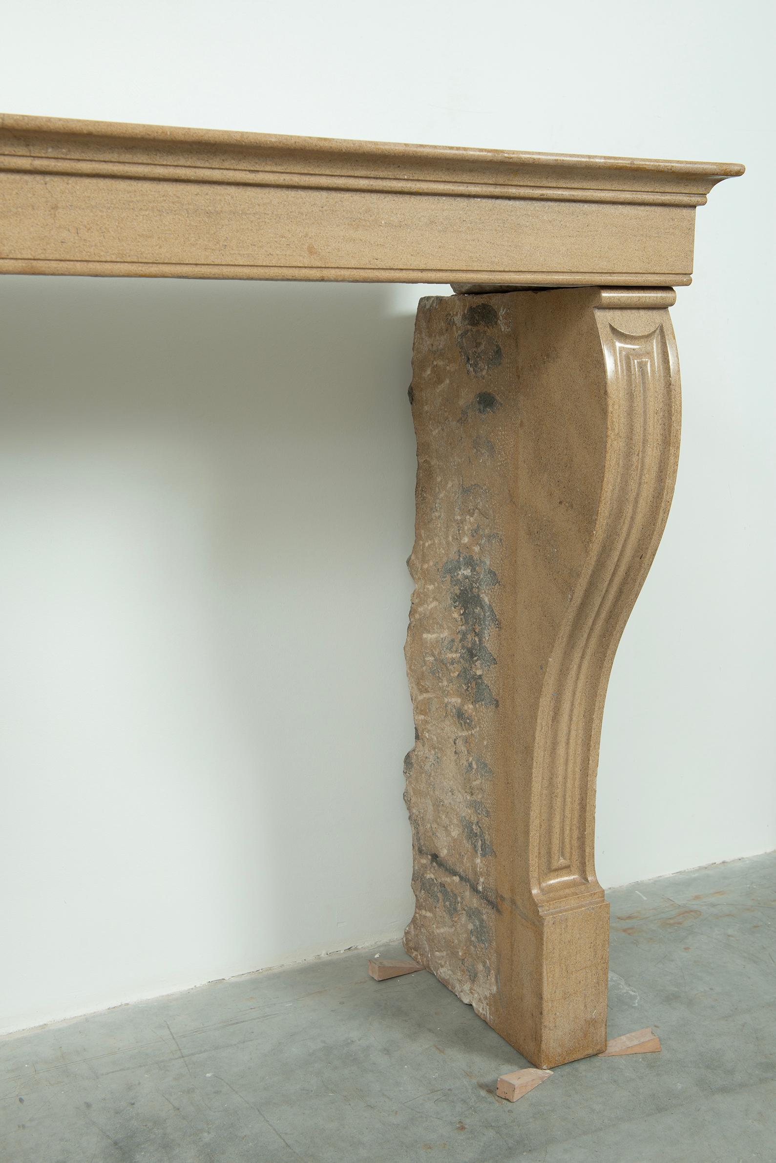 Small Antique Limestone Fireplace Mantel from France For Sale 7